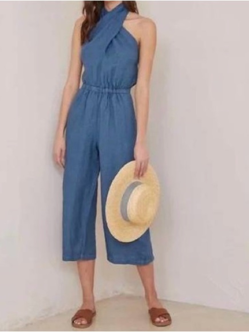 Bella Dahl Halter Jumper Deep End Linen Cropped Jumpsuit Size Medium NWT
